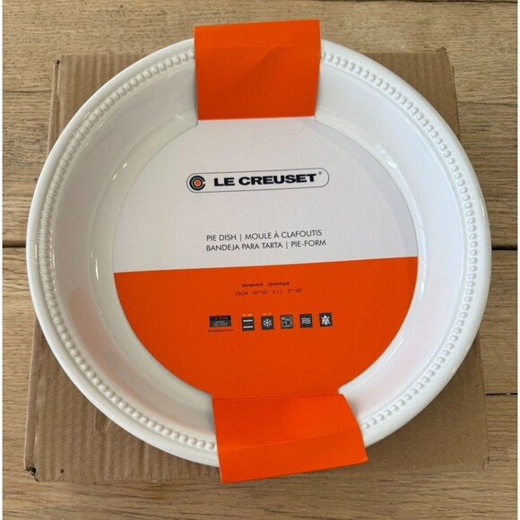 Le Creuset Stoneware Large 26 cm 10 1/4 in 2 1/4 qt 2.1 L Pie Dish White NEW - Picture 5 of 8